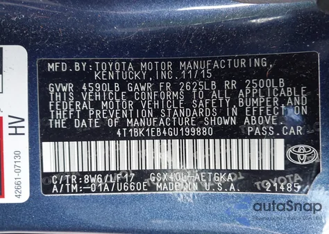 2016 Toyota Avalon Xle Premium из США, поврежденный, VIN 4T1BK1EB4GU199880